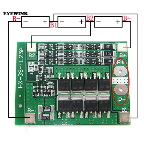 Carte de Protection de chargeur de batterie Li-ion Lithium 3S 25a, BMS PCB pour moteur de perceuse à courant 25a, Module de cellule Lipo amélioré 11.1V 12.6V ► Photo 1/2