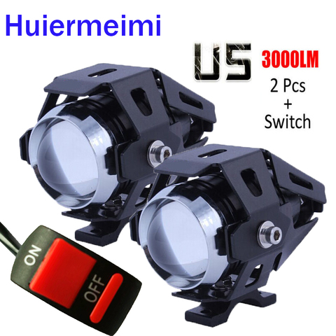 Huiermeimi 2 PCS 125 W Moto LED Phare 12 V 3000LMW U5 Moto Conduite Projecteurs Projecteur Moto Spot Head Light lampe DRL ► Photo 1/6