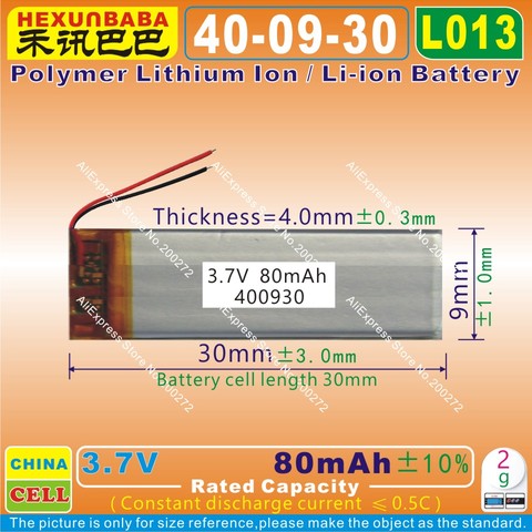 Batterie lithium-ion/Li-ion 3.7V 80mAh, 10 pièces, pour kit voiture, montre connectée, MP3, écouteurs Bluetooth, bracelet intelligent, L013 ► Photo 1/1
