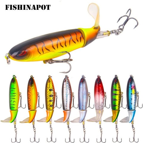 FISHINAPOT – leurre de pêche Whopper Popper, appât artificiel dur avec yeux 3D, matériel de pêche à queue rotative souple, 9cm, 13g ► Photo 1/6