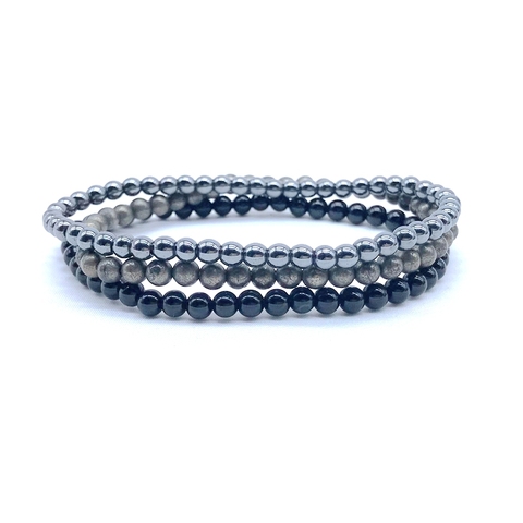 Bracelet en pierre naturelle pour homme et femme, ensemble de perles de 4 MM, énergie de guérison, 7 chakras, Pyrite, hématite, bijoux, cadeau, #15 ► Photo 1/3