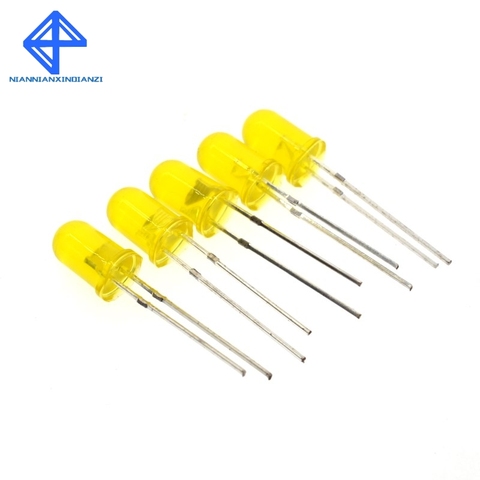 Diode électroluminescente LED jaune à 2 broches, 100 pièces de 5mm, ronde, grand Angle, trou traversant, lampe à Diode électroluminescente 2v ► Photo 1/2