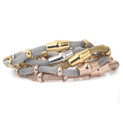 Bracelets de fermoir d'acier inoxydable de trois couleurs de haute qualité avec le bracelet de chaîne de bracelet de maille de câble de breloques pour les hommes ou les femmes ► Photo 1/6