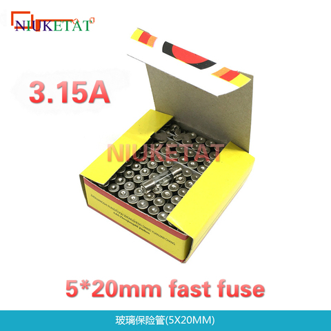 Fusible rapide 5x20mm 3.15A 100 V pièces/boîte V 250V 250V V verre 5x20 F3.15A 3150mA, neuf et original ► Photo 1/1