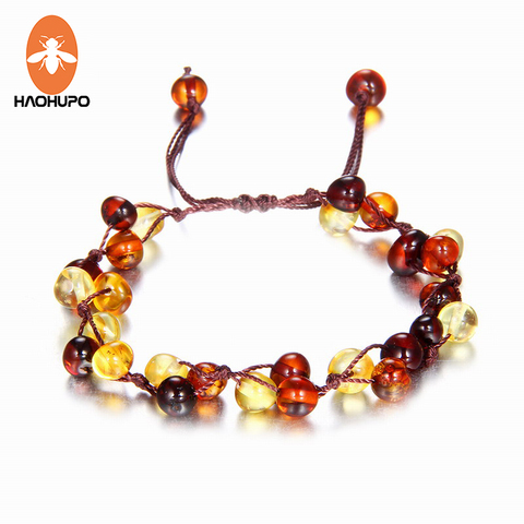 HAOHUPO Bébé Adulte Ambre Bracelet Cheville Meilleur Naturel Bijoux Cadeaux pour les Femmes Dames Filles Main Multi Couleur Strand Bijoux ► Photo 1/6