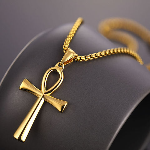 Religion égyptien Ankh Crucifix colliers & pendentifs acier inoxydable symbole de vie croix collier pour hommes femmes Vintage bijoux ► Photo 1/6