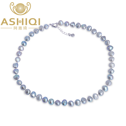 ASHIQI-collier en perles baroques naturelles pour femmes, bijoux en perles noires et grises, de 9 à 10mm ► Photo 1/6