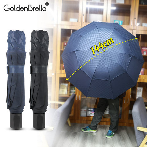 Parapluie Double couche à grille sombre de 120cm de qualité supérieure, pour femmes et hommes, 4 plis, 10 nervures, coupe-vent, Business, famille, Parasol ► Photo 1/6