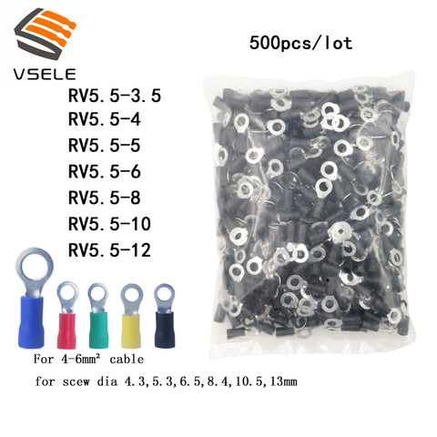 VSELE – lot de 500 bornes d'isolation pour sertissage d'anneau, RV5.5-3.5 pièces, RV5.5-4 RV5.5-5 RV5.5-6 RV5.5-8 10 12 pour connecteur de câble 4-6 mm2 ► Photo 1/6