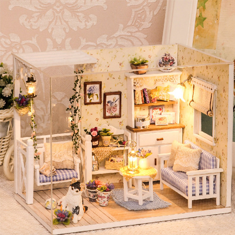 Maison de poupée meubles bricolage Miniature 3D en bois Miniaturas maison de poupée jouets pour enfants cadeaux d'anniversaire Casa chaton journal H013 ► Photo 1/6