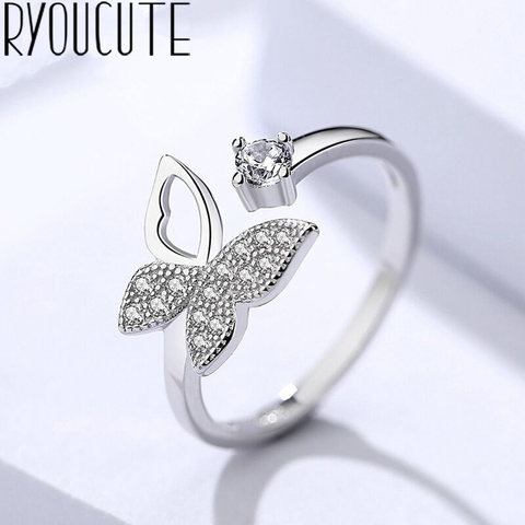 Bague papillon en zircone pour femmes, couleur argent véritable, bijou de luxe bohème Vintage, bague Antique ► Photo 1/3