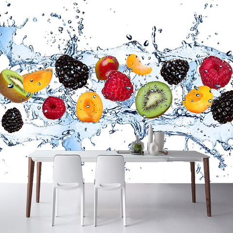 Papier peint moderne en 3D avec des fruits frais tombant dans l'eau, décoration murale écologique, Restaurant ou café ► Photo 1/6