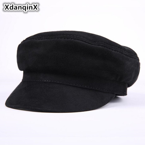 XdanqinX-casquette pour hommes, casquette à deuxième couche en cuir de vache, chapeaux militaires de marque, en cuir véritable, pour hommes, automne hiver ► Photo 1/6