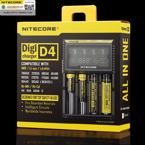 Chargeur de piles rechargeables Nitecore D4 d'origine, appareil de recharge intelligent pour batteries A, AA et AAA, 12 V, affichage à cristaux liquides pour 18650, 14500, 16340, 26650 ► Photo 1/6