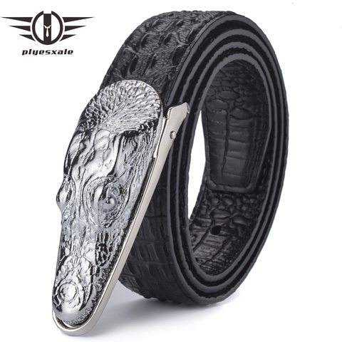 Plyesxale cuir ceinture hommes 2022 luxe Crocodile ceintures hommes or argent Bronze métal boucle de haute qualité marque concepteur ceintures B8 ► Photo 1/6