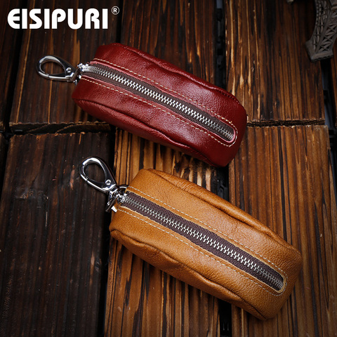 EISIPURI – porte-clé de voiture en cuir véritable, porte-clé de marque, sac à fermeture éclair, vente en gros ► Photo 1/6