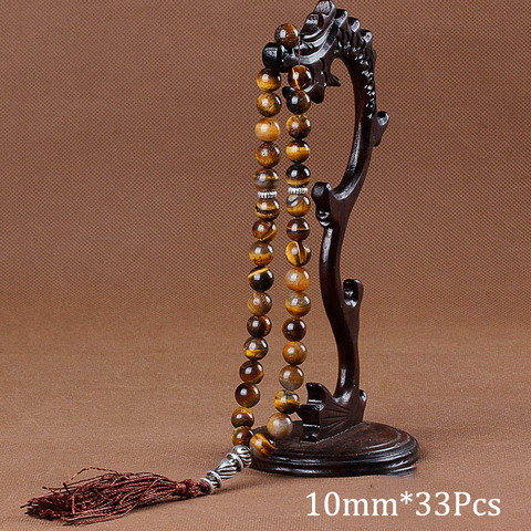 Bracelets en pierre naturelle œil de tigre pour femmes et hommes, pendentif de 10mm, 33 perles de prière, rosaire Tasbih Allah Mohammed islamique ► Photo 1/5