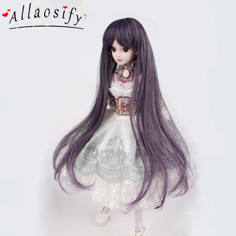 Allaosify longue droite BJD perruque résistant à la chaleur synthétique faux poupée cheveux ► Photo 1/6