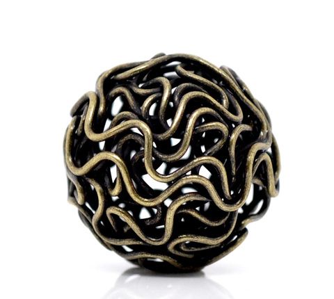 Boule de Zinc en alliage métallique, perles d'espacement, fleur de Bronze Antique, motif creux, couleur plaquée, environ 18mm(6/8 