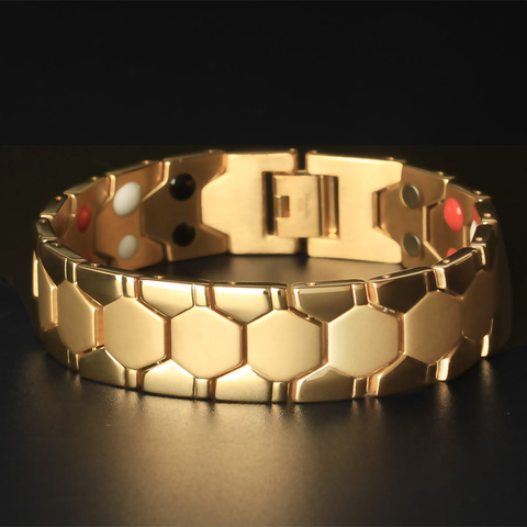 TrustyLan – Bracelet magnétique de 18MM de large pour homme, bijoux indiens, couleur or, acier inoxydable poli ► Photo 1/6