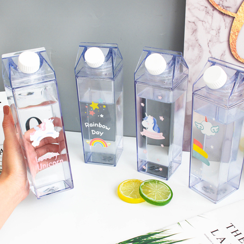 Boîte à lait transparente, bouteille d'eau carrée réutilisable