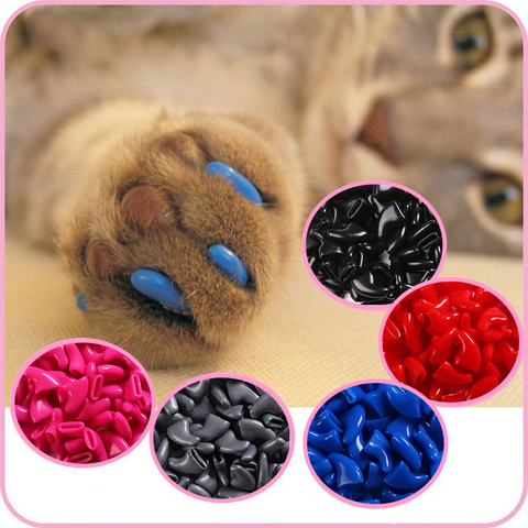 100 pièces-capuchon de griffes de chats chaton | 5 colle adhésive + 5 applicateur, couverture en caoutchouc souple pour ongles et pattes d'animaux domestiques ► Photo 1/6