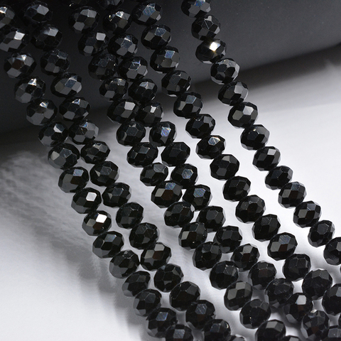 Perles rondes noires en verre Cristal, 3x4mm, perles à facettes, fil Transparent, composants de bricolage pour la couture ► Photo 1/2