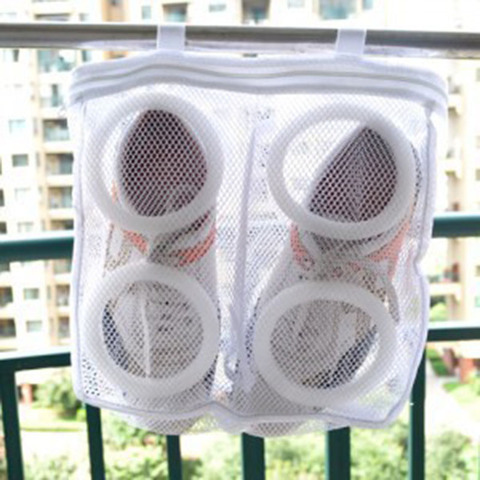 1 pièces Nylon sac à linge chaussure lavage sac chaussures formateur sport Sneaker Tennis bottes chaussures blanchisserie maille lavage sac rangement organisateur ► Photo 1/6