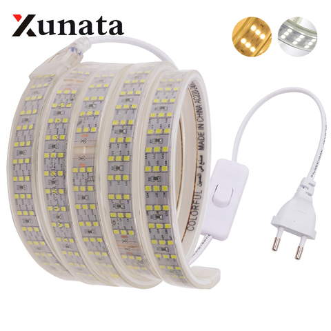 220V 276Led s/m SMD 2835 LED bande trois rangées étanche Flexible 5050 Led bande lumière avec interrupteur pour la décoration de la maison ► Photo 1/6