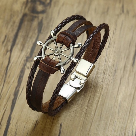 Hommes Marin Gouvernail Multicouche En Cuir Bracelet pour Hommes Nautique Bracelets Brackelts Brazalet Vintage Timonier L'équipage Bijoux ► Photo 1/6