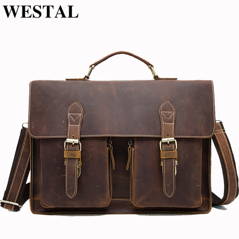 WESTAL – porte-documents d'affaires pour hommes, sac Vintage en cuir de cheval fou pour avocat et ordinateur portable, sac de bureau/documents de 14 pouces ► Photo 1/6