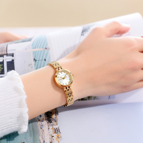 Mini montre classique dorée en acier inoxydable montre pour femme, Bracelet à Quartz, robe Fine, petites heures, cadeau pour filles ► Photo 1/6