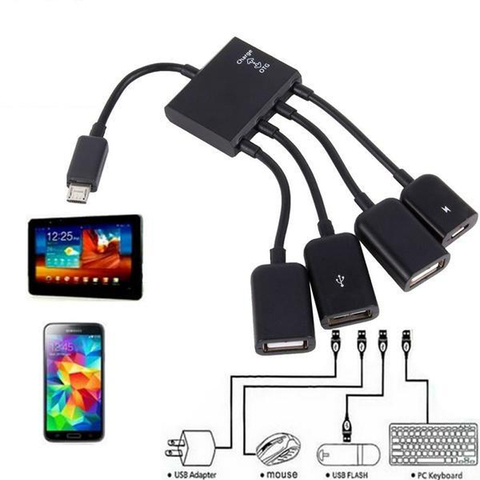 4 ports USB OTG hôte Hub adaptateur câble Micro USB OTG chargeur HUB pour smartphone et tablette ► Photo 1/4