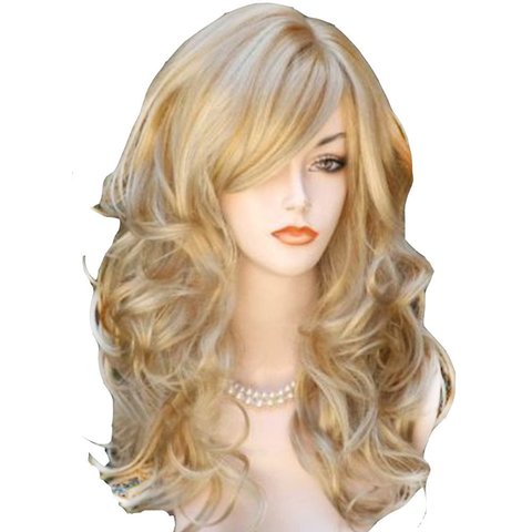 QQXCAIW longue ondulée naturelle Blonde 60 Cm perruques de cheveux synthétiques ► Photo 1/4
