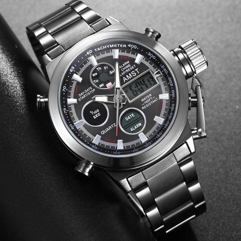 Montre-bracelet de Sport étanche de marque de luxe pour hommes, entièrement en acier, à Quartz, analogique, horloge LED ► Photo 1/6