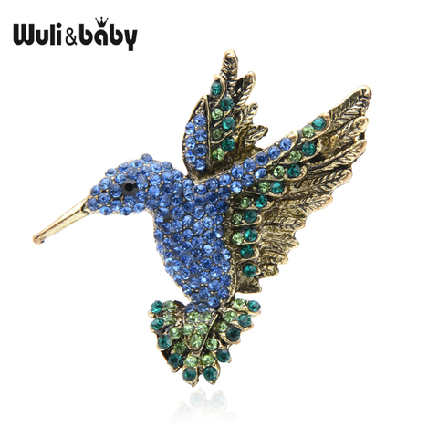 Wuli & baby – broche colibri à strass rose bleu, broches Vintage pour hommes et femmes, cadeaux ► Photo 1/5