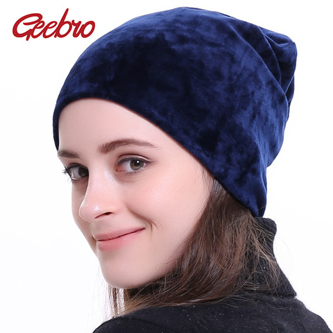 Geebro – bonnet en velours et Polyester pour femme, bonnet doux et chaud, ample, pour l'hiver, JS277M ► Photo 1/6