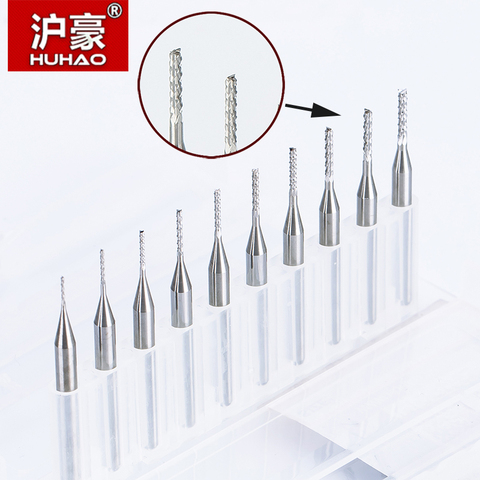 HUHAO 10 pcs/lot 3.175mm carbure tungstène maïs coupe PCB fraisage bits fraise CNC routeur bits 0.6mm à 3.175mm ► Photo 1/6