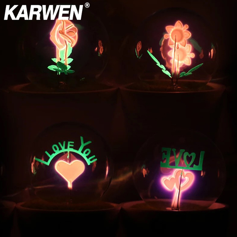 KARWEN – lampe suspendue vintage Edison, ampoule E27, décor de vacances, mariage, noël, fleur et I-Love-You, G80-Rose ► Photo 1/5