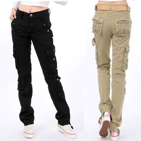 Salopette multi-poches en coton pur pour femmes, sport de plein air, pantalon Cargo, grande taille, Baggy militaire ample ► Photo 1/1