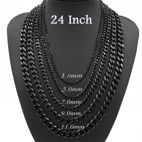 Collier à chaînes noires pour hommes, bijoux à bordure cubaine Davieslee, cadeaux, 3/5/7/9/11mm, bijoux unisexe ► Photo 1/6