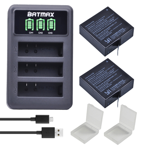 2 pièces 1400mAh 3.85V batterie AZ16-1 + LED USB 3 fentes chargeur pour Xiao mi Yi 2 4K batterie d'origine Xiao mi Yi Lite caméras d'action ► Photo 1/6