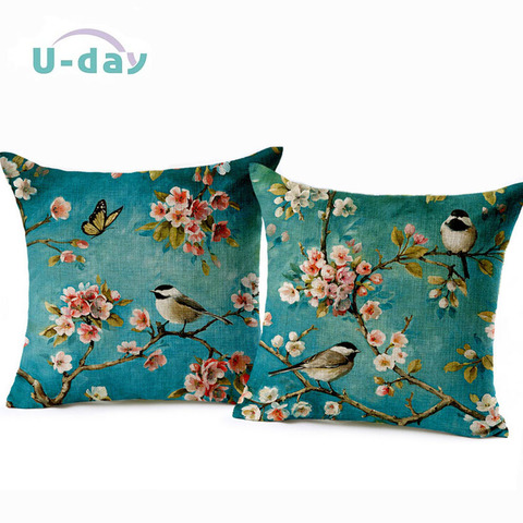 Coussin oiseaux décoratif pour la maison et la voiture, taie d'oreiller, motif papillon, en lin, CH5D04 ► Photo 1/6