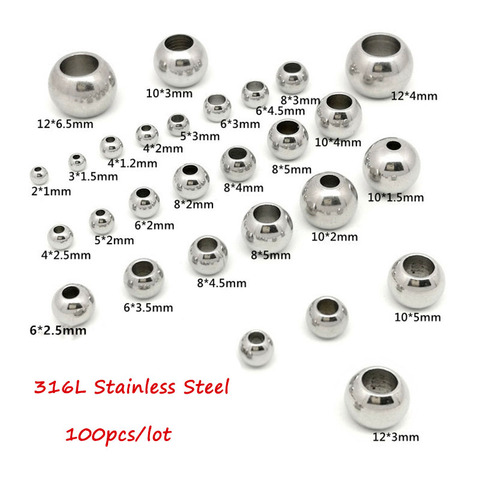 100 pièces 2-12mm 316L acier inoxydable entretoise perles métal gros trou boule perles pour bijoux à bricoler soi-même faisant Bracelet collier composants ► Photo 1/6