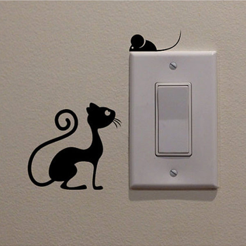 Autocollants de commutateur animal de dessin animé chat et souris, Stickers décoratifs en vinyle pour la maison ► Photo 1/4