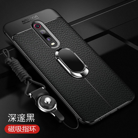 Pour Xiaomi Mi 9T Pro étui en cuir de luxe texture avec support anneau aimant Silicone protéger coque arrière pour Xiaomi mi 9t mi9t ► Photo 1/6
