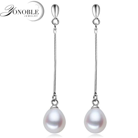 Boucles d'oreilles longues perles d'eau douce naturelles à la mode pour les femmes, mode blanc mariée 925 argent boucle d'oreille bijoux cadeau de fête ► Photo 1/1