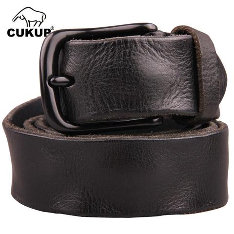 Assez-ceintures en cuir avec motif de rides en peau de vache, boucles en alliage noir, ceinture métallique pour hommes, accessoires Jeans, NCK096 ► Photo 1/6