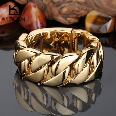 Kalen-Bracelet en acier inoxydable 316 or pour hommes, chaîne à maillons épais, bijoux cadeaux à la mode, de haute qualité ► Photo 1/6