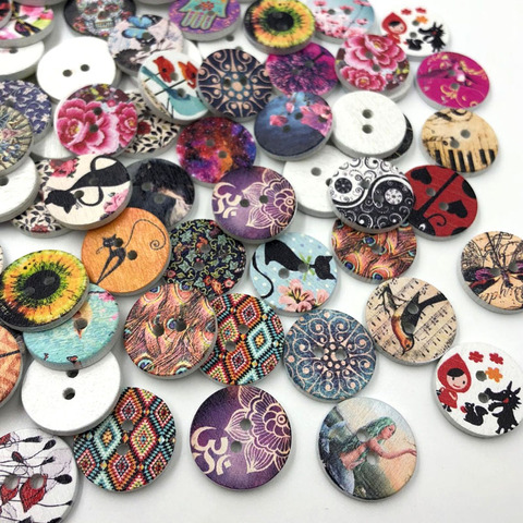 50/100 pièces Mix Style boutons en bois ajustement couture Scrapbooking décoration 20mm W477 ► Photo 1/1